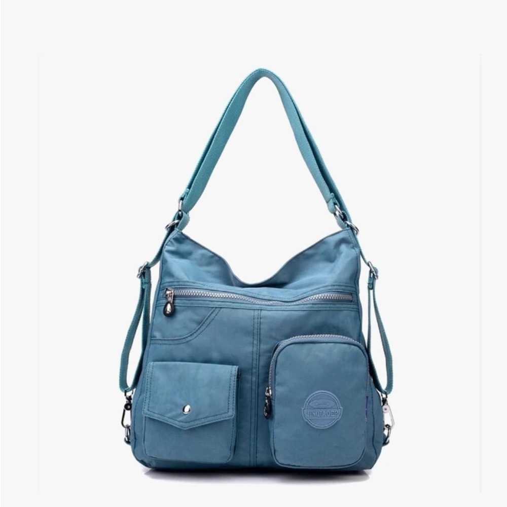 New! Jinqiaoer Convertible Travel Shoulder Bag Backpack Waterproof Nylon Blue